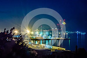 Night view of the container terminal. Commercial port