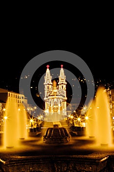 Night view of a cristian church in Guimaraes city photo