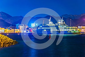 Night view of cruise ships anchoring in the Muttrah port in Muscat, Oman....IMAGE