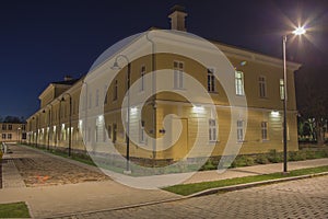 Night view in Daugavpils city effort road police office building.