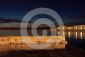 Night view of dock in trieste, italy