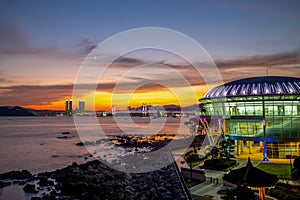 Night view of Dongbaekseom Island in Busan, Korea