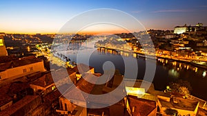 Night view of the Douro river in Porto.