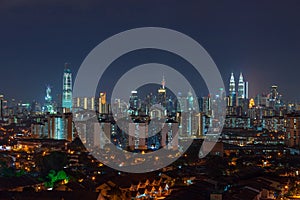 Majestic night view of downtown Kuala Lumpur, Malaysia