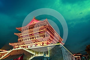 Night view of Drum Tower in Xi`an, Shaanxi photo