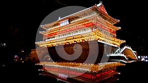 Night view of Drum Tower in Xian