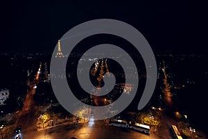 Night view of the Eiffel Tower from the Arc Triumph
