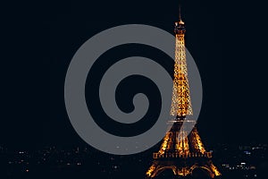 Night view of the Eiffel Tower from the Arc Triumph