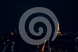 Night view of the Eiffel Tower from the Arc Triumph