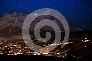 Night view of Eiger north face, Alps, Switzerland