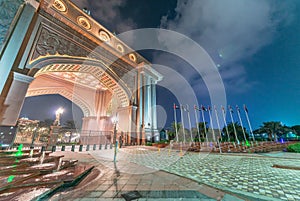 Night view of the Emirates Palace entrance door, Abu Dhabi - UAE