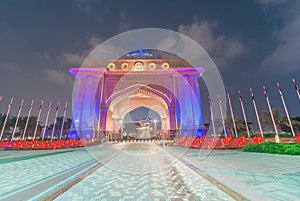 Night view of the Emirates Palace entrance door, Abu Dhabi - UAE