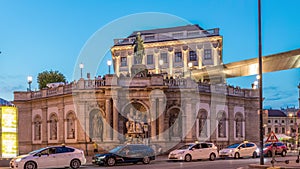 Night view of equestrian statue of Archduke Albert in front of the Albertina Museum day to night timelapse in Vienna