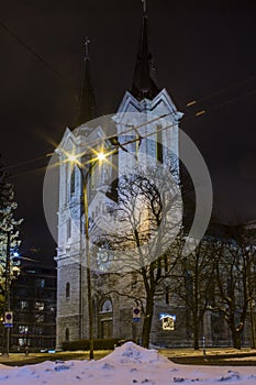Night view of Estonian Christian Pentecostal Church in Tallinn. Estonia photo