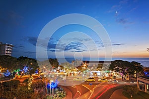 Night view, experiencing Madeira Funchal in the evening in Portugal, such a paradise island in the middle of Atlantic ocean