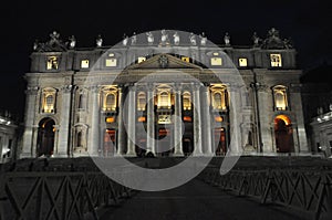 Night view Facade of Basilica St. Peter`s in Vatican City