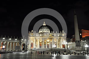 Night view Facade of Basilica St. Peter`s in Vatican City