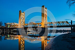 Night view of the famous tower bridge of Sacramento