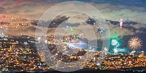 Night view and firework at Yalta city, Crimea