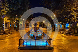 Night view of a fountain and an altar in a park in the center of Santa Cruz de la Palma, Canary islands, Spain