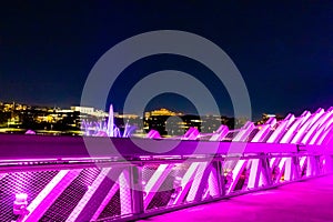 Night view of the fountain of the Heartland of America Park Omaha Nebraska USA