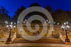 Night view of the fountain of Pincio in Bologna, Italy