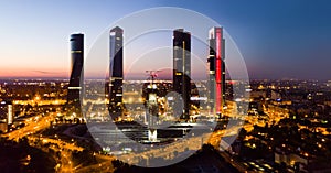 Night view of the four towers (Cuatro Torres) of the business district in Madrid. Spain photo