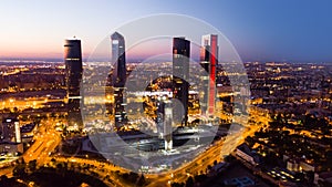 Night view of the four towers - Cuatro Torres of the business district in Madrid. Spain photo