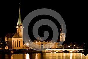 The night view of the Fraumunster in Zurich photo