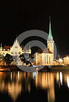 The night view of the Fraumunster in Zurich photo
