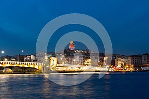 Night view of Galata Tower in Istanbul. Turkey