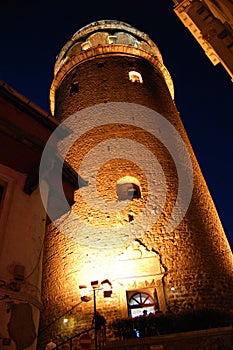 Night view of the Galata Tower, in Istanbul (Turkey). photo