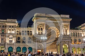 Night view of Galleria Vittorio Emmanuele II in Milan photo
