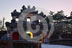 Night view of the gate. Imperial City. Hue. Vietnam