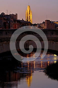 Night view of Girona, Catalonia, Spain