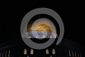 Night view of Golden Dome of the Rock. Al-Aqsa mosque. One of the oldest extant works of Islamic architecture