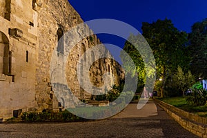 Night view of the golden gate of Diocletian palace in Split, Croatia