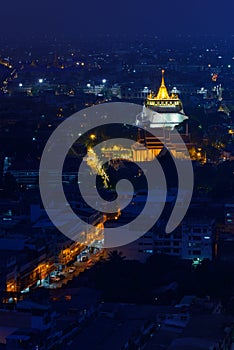 Night view of Golden mountain temple, landmark of Bangkok, Thailand.