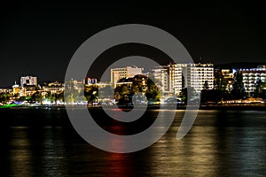 Night view of Golden Sands resort lights. Slow shutter speed