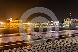 Night view of the Golden Temple (Harmandir Sahib) in Amritsar, Punjab state, Ind