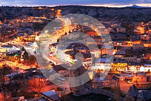 Night view of Goreme, Cappadocia, Turkey. A world-famous tourist center of balloon flight