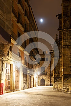 Night view of Gothic Quarter near Cathedral photo