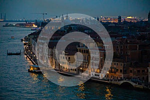 Night view of Grand Canal with old houses in Venice, Italy