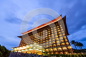 Night view of the Grand Hotel Taipei in a sunny day