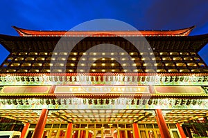 Night view of the Grand Hotel Taipei in a sunny day