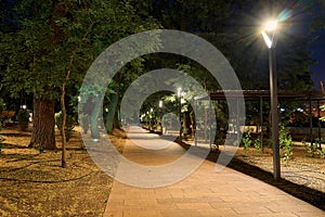 Night view of Greek Park in Odessa city, Ukraine, near Potemkin stairs and Primorskiy boulevard