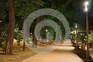 Night view of Greek Park in Odessa city, Ukraine, near Potemkin stairs and Primorskiy boulevard