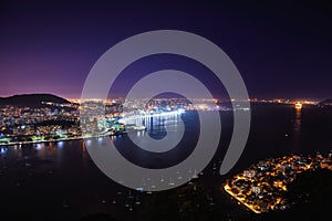 Night View of Guanabara Bay and Rio de Janeiro Skyline from Morro da Urca - Brazil