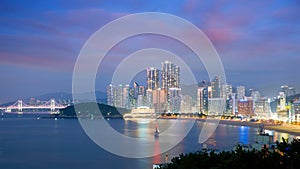 Night view of Haeundae beach. Haeundae beach is Busan`s most pop