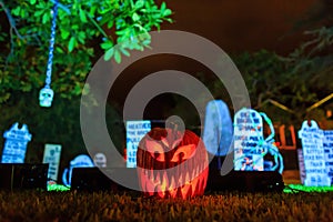 Night view of the Halloween decoration in Alegria Avenue, Sierra Madre photo